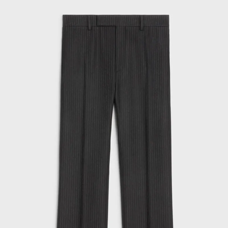 CELINE Flared Cropped Pants In Striped Flannel-4