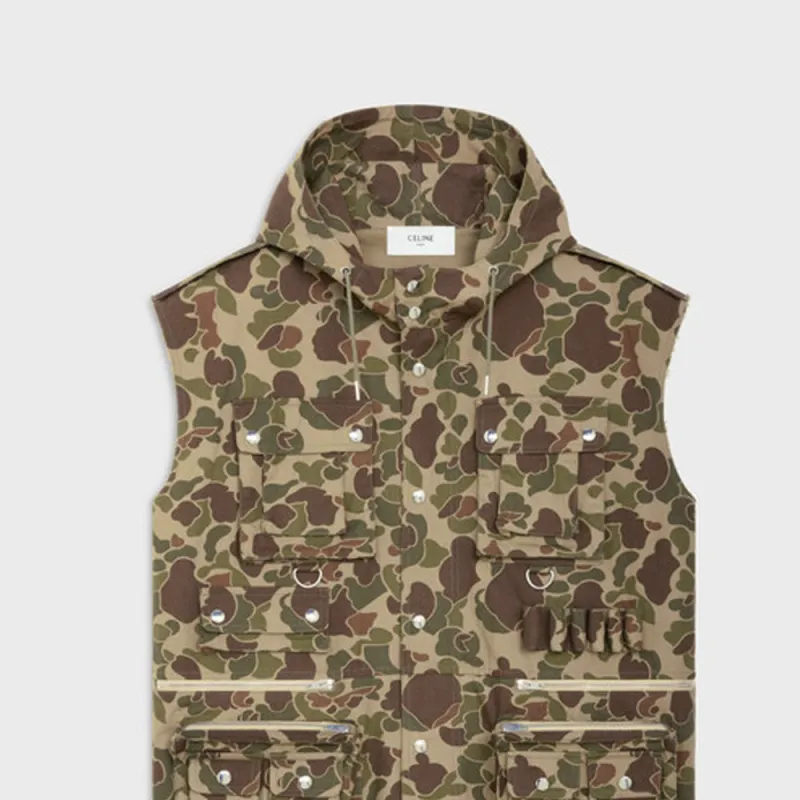 CELINE Camouflage Button Detailed Drawstring Gilet-4