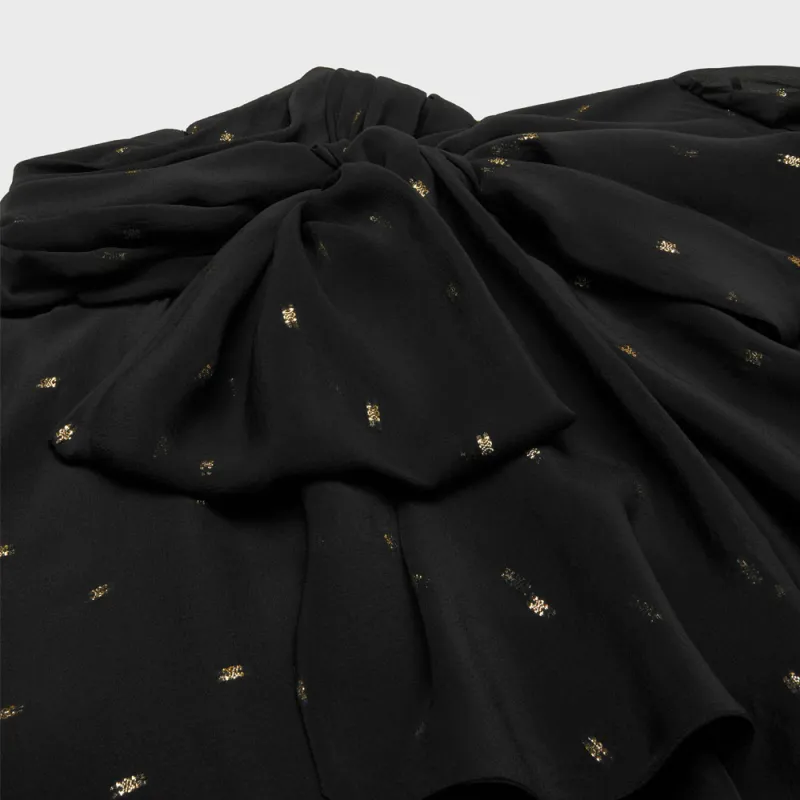 CELINE Babydoll Dress In Silk Georgette Long Sleeved Dress Women's Black-4