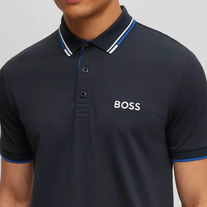 HUGO BOSS Logo embroidered Striped trim Piqué Polo Shirt-4