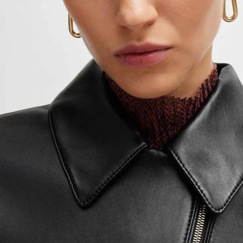 HUGO BOSS Leather Jacket Women's Black-4