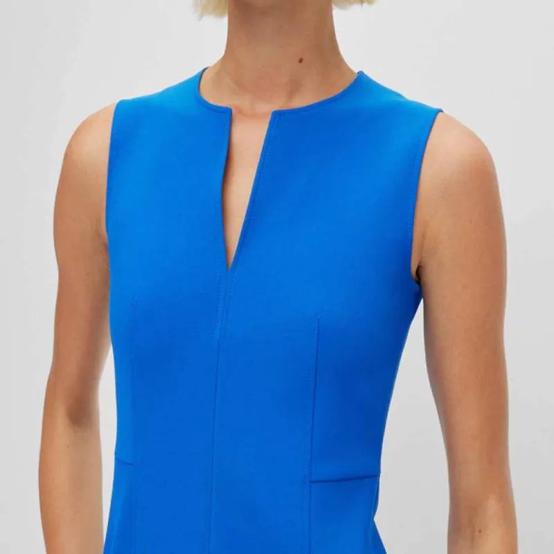 HUGO BOSS Sleeveless Business Dress With Notch Neckline Sleeveless Dress Women's Blue-4