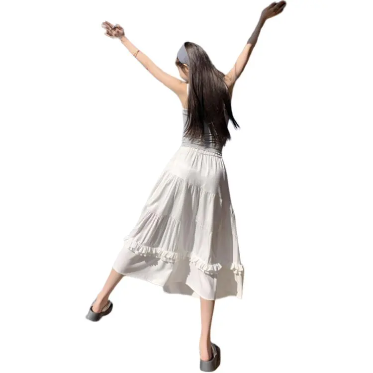 BENGEN Casual Long Skirt Women's White-1