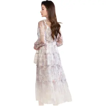 Love Elaine Long Sleeved Dress Women's Floating Clouds And Crane