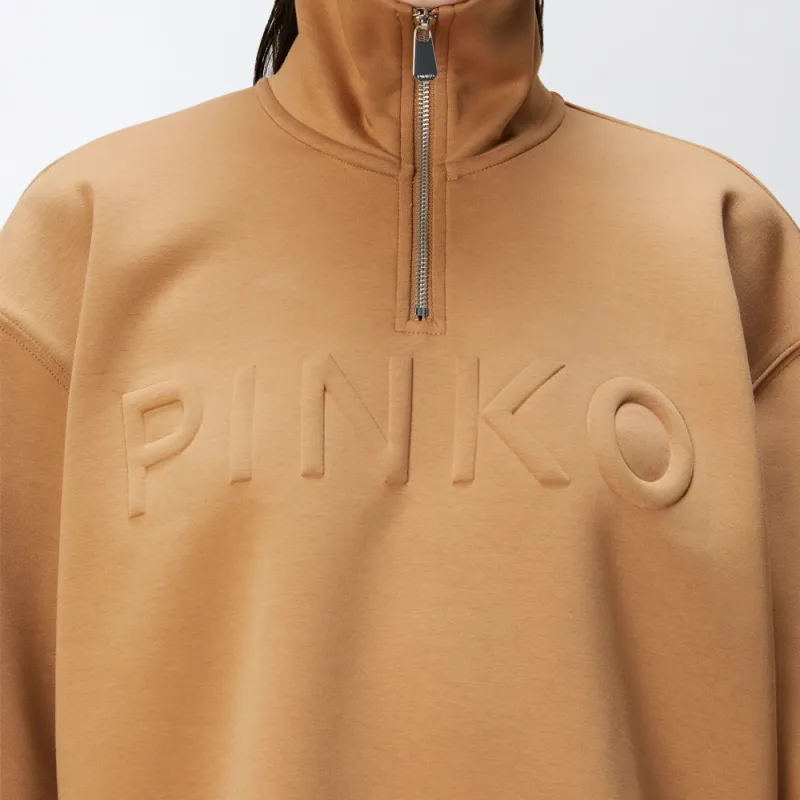 PINKO Logo Embossed Zip Up Sweatshirt-5
