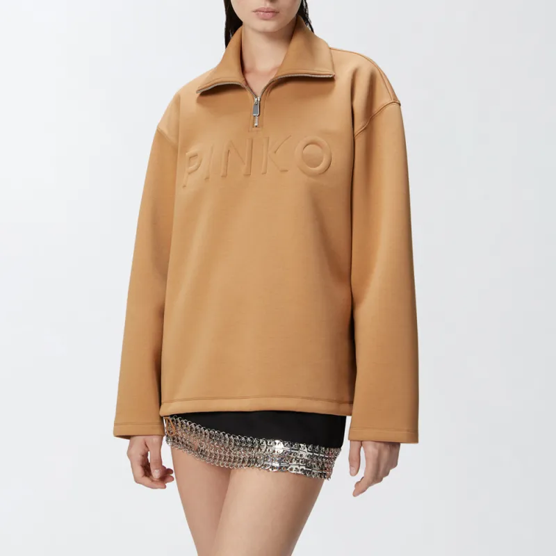 PINKO Logo Embossed Zip Up Sweatshirt-4