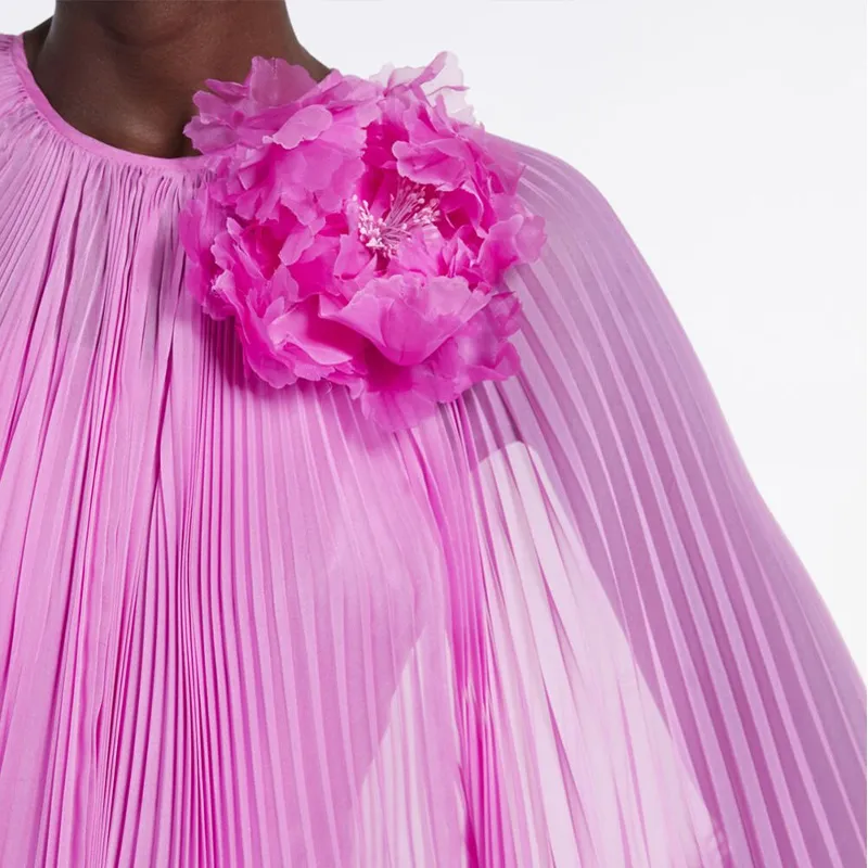 MaxMara Pleated Chiffon Maxi Dress-3
