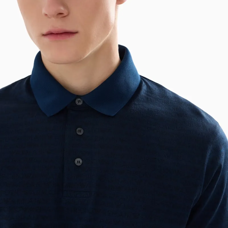 EMPORIO ARMANI Jersey Polo Shirt With All over Jacquard Lettering-5