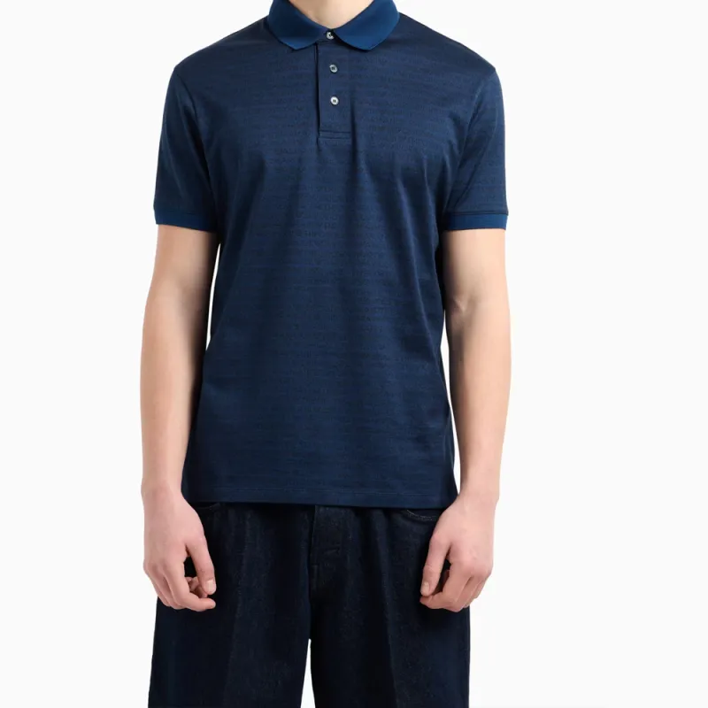 EMPORIO ARMANI Jersey Polo Shirt With All over Jacquard Lettering-1