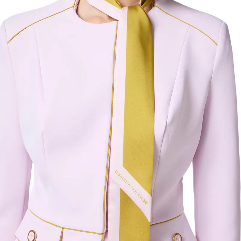 Elisabetta Franchi Two Tone Foulard Scarf Detailed Crêpe Jacket-4