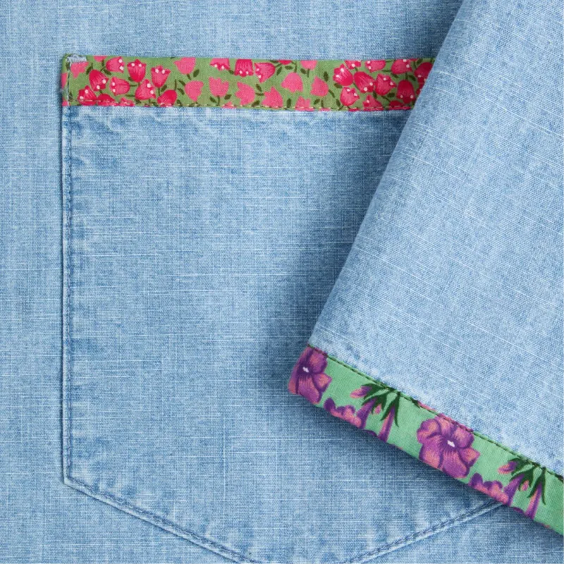 Valentino Floral trim Denim Bowling Shirt-2
