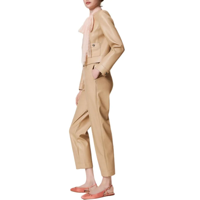 Twinset Faux leather Straight leg Trousers-3