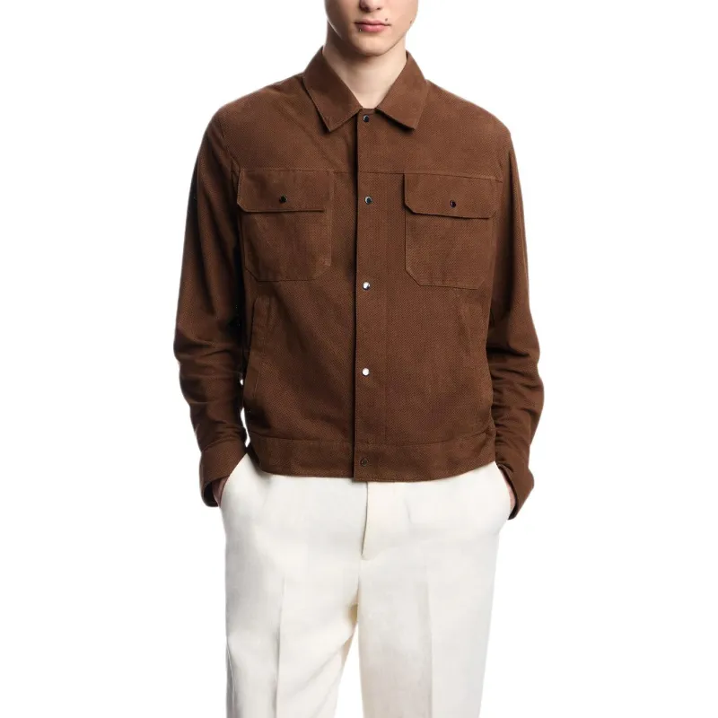 EMPORIO ARMANI Icon Goat Suede Jacket With Micro Perforations-2