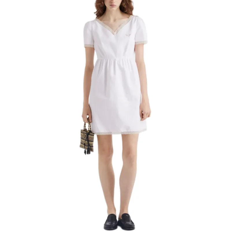 PRADA Short Sleeved Dress Women's White-1