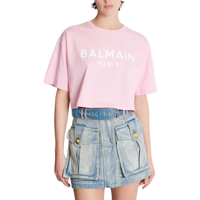 BALMAIN Cropped Logo print T shirt-2