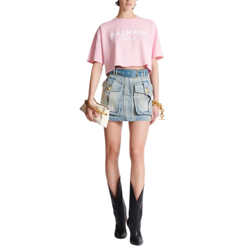 BALMAIN Cropped Logo print T shirt-3