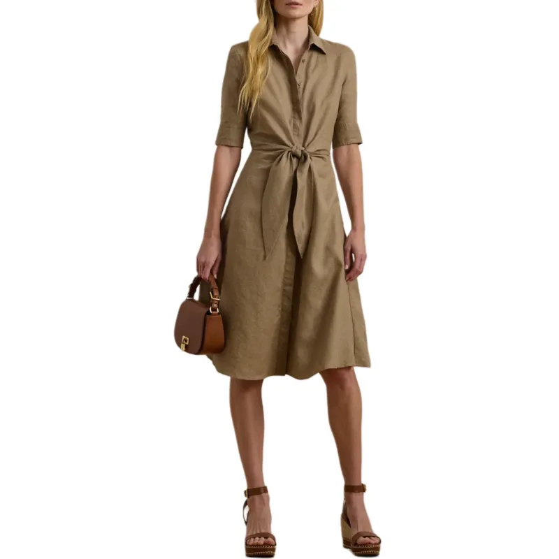 LAUREN RALPH LAUREN Short Sleeved Dress Women's Dark Khaki-1