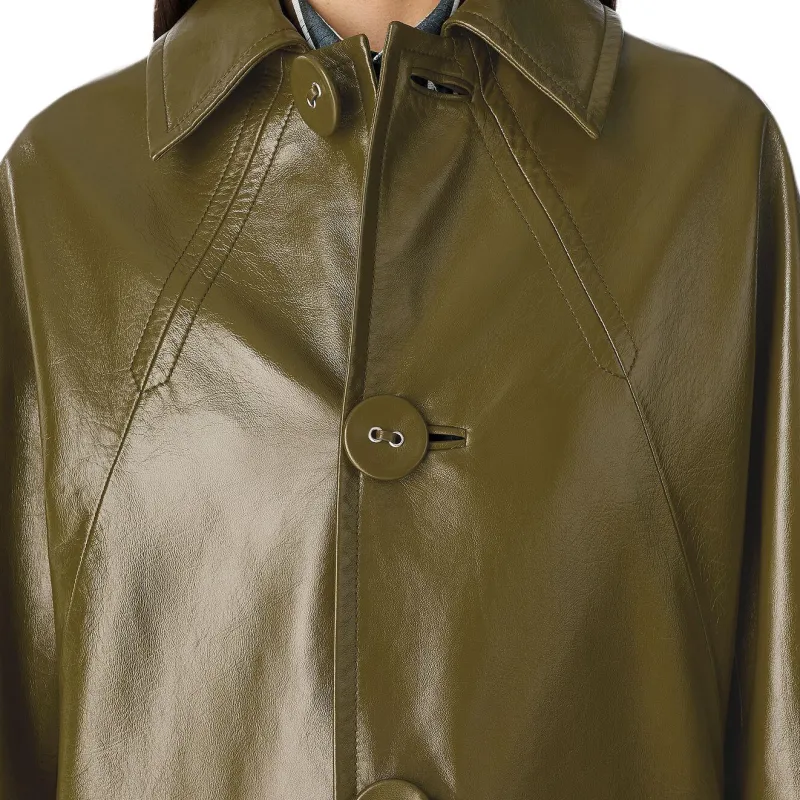 Bottega Veneta Leather Jacket Women's Olive Green-3