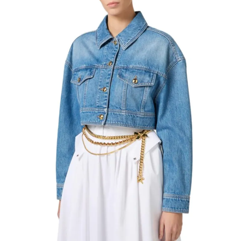 Elisabetta Franchi Oversized Cropped Denim Jacket-3