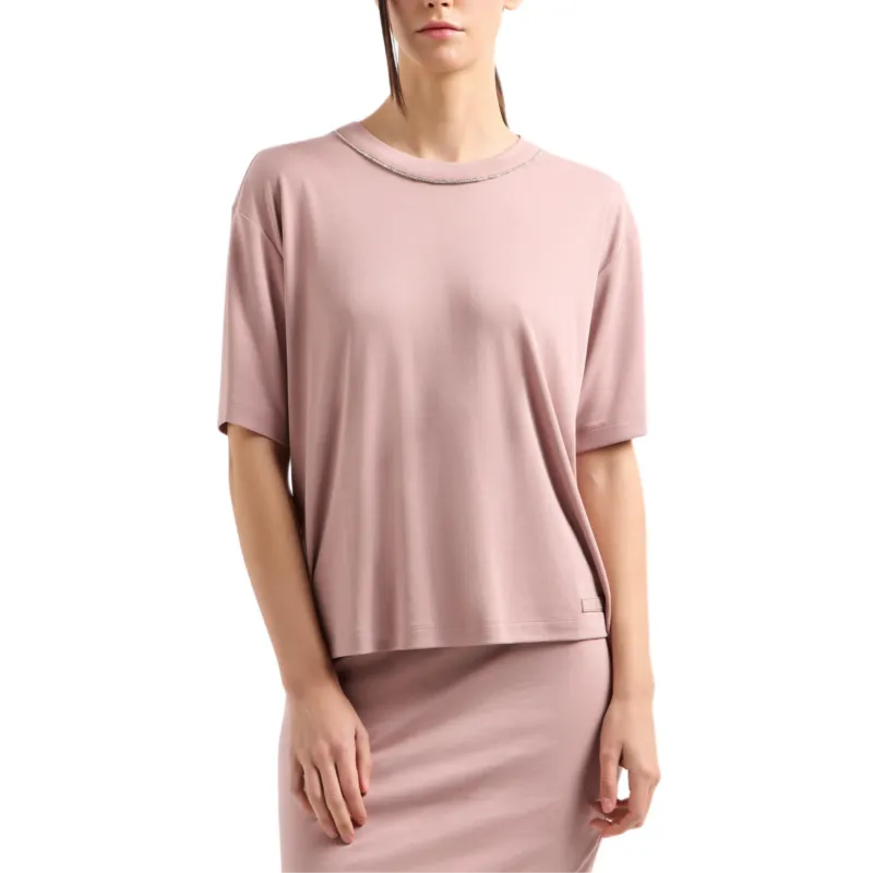 EMPORIO ARMANI EA7 Drop Shoulder Sleeve T Shirt Women's Pink-1