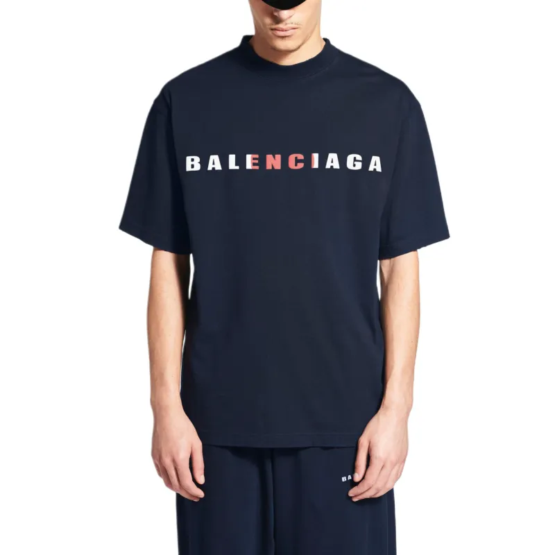 Balenciaga T Shirt Regular Fit Men's Marine Blue-2
