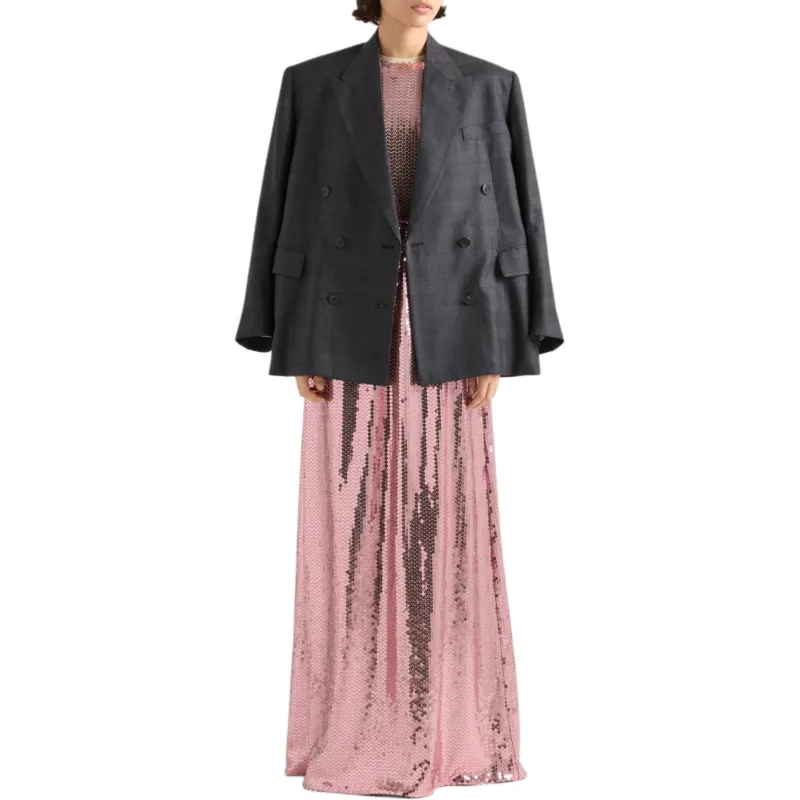 PRADA Long Sleeved Dress Women's Green Peach Pink-1