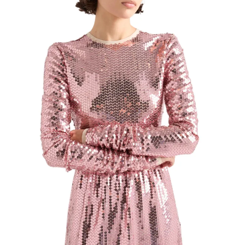 PRADA Long Sleeved Dress Women's Green Peach Pink-3