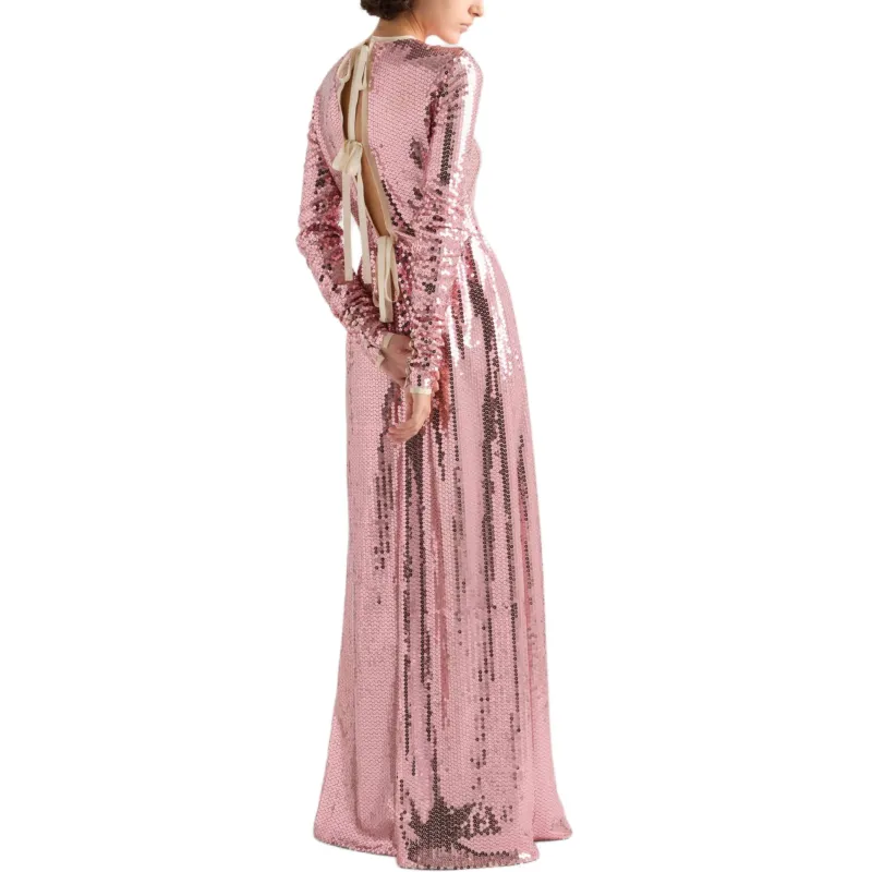 PRADA Long Sleeved Dress Women's Green Peach Pink-2