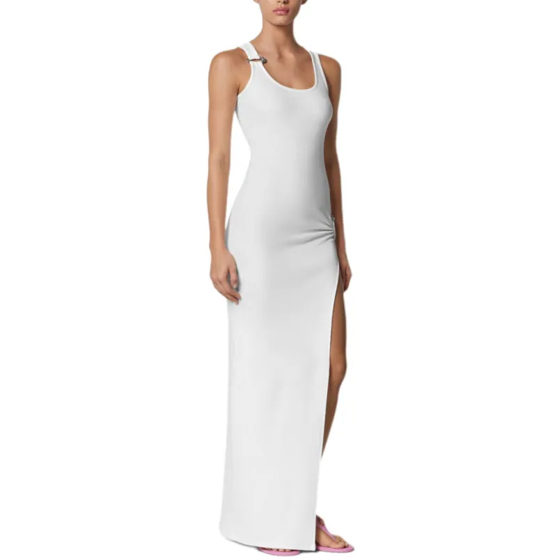 VERSACE Safety Pin Sleeveless Dress Women's White-3