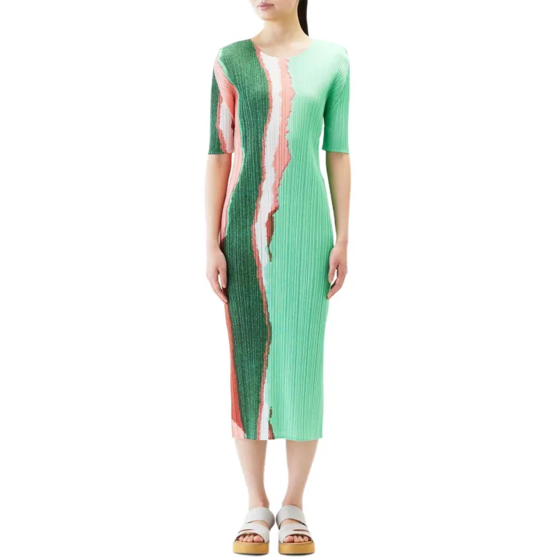 PLEATS PLEASE ISSEY MIYAKE Short Sleeved Dress Women's Green-1
