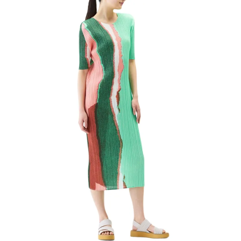 PLEATS PLEASE ISSEY MIYAKE Short Sleeved Dress Women's Green-2