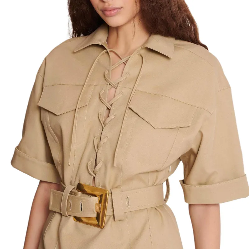 BALMAIN SS25 Short Sleeved Dress Women's Beige-6