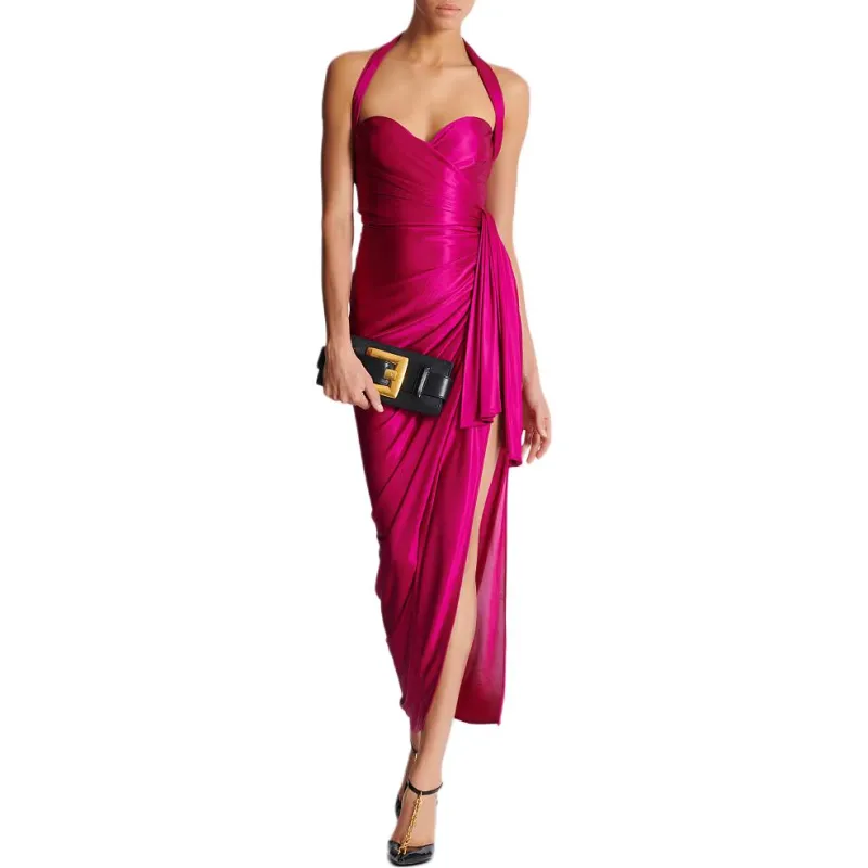 BALMAIN Draped Jersey Midi Dress-1