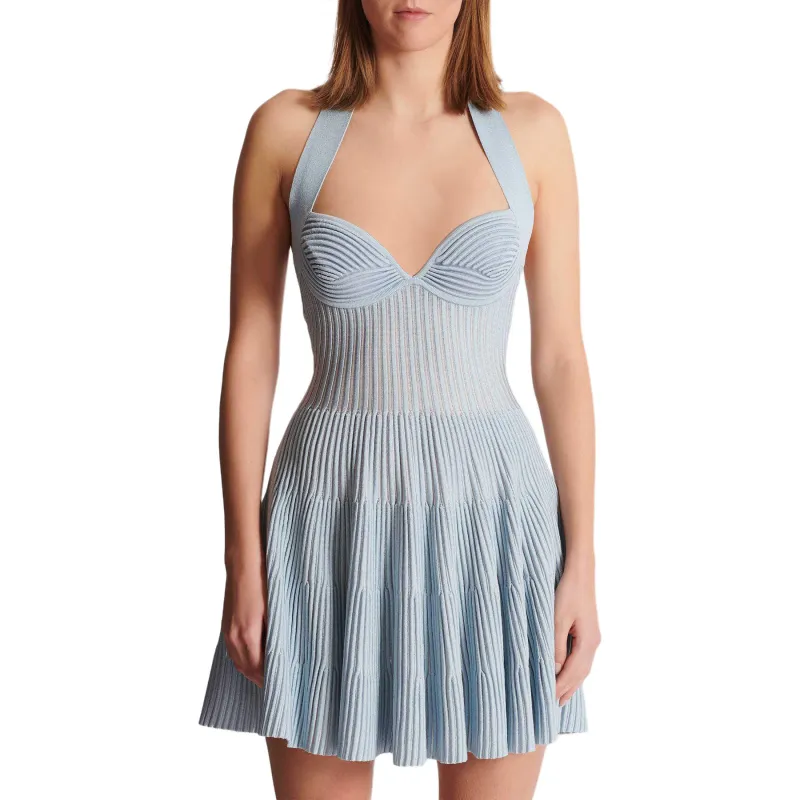BALMAIN SS25 Sleeveless Dress Women's Blue-1