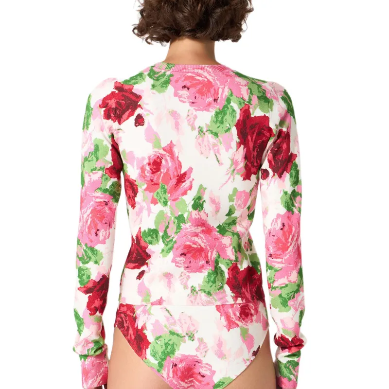 Blumarine Peony Intarsia Knit Buttoned Cardigan-4