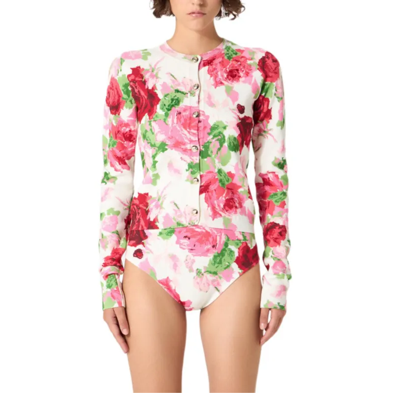 Blumarine Peony Intarsia Knit Buttoned Cardigan-2