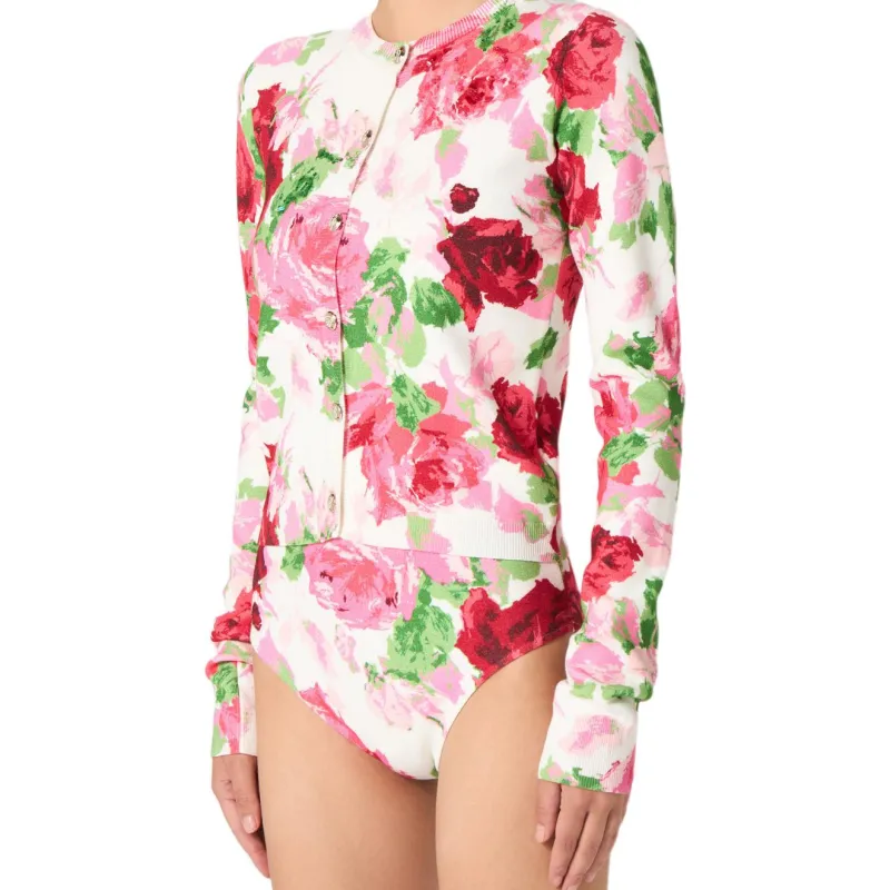 Blumarine Peony Intarsia Knit Buttoned Cardigan-5