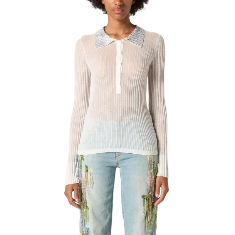 Blumarine Embellished Ribbed Polo Shirt-1