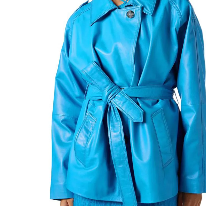 Iceberg SS25 Leather Jacket Women's Cobalt Blue-6