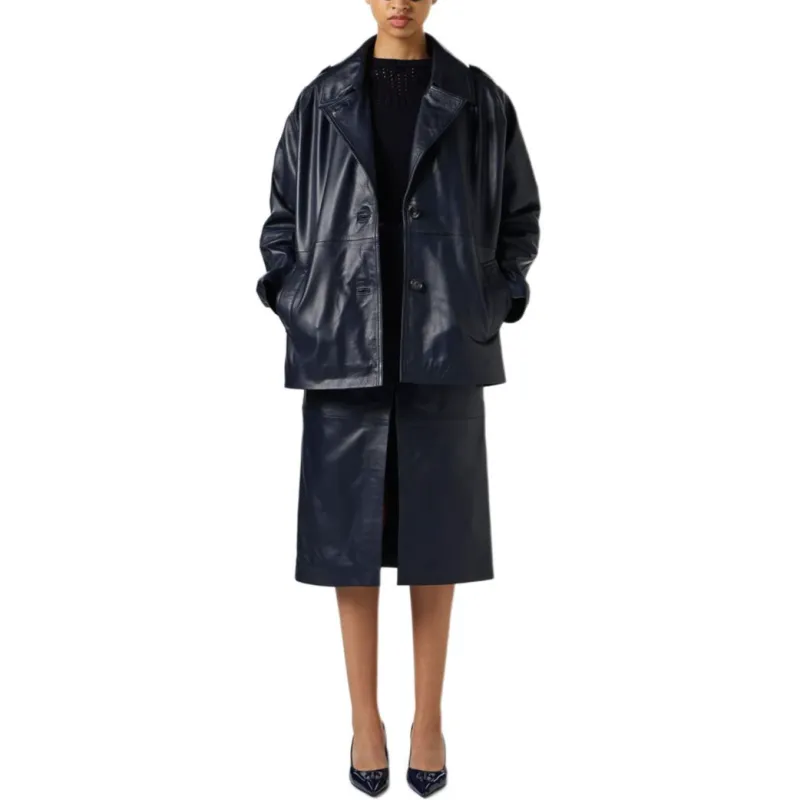 Iceberg SS25 Leather Jacket Women's Dark Blue-1
