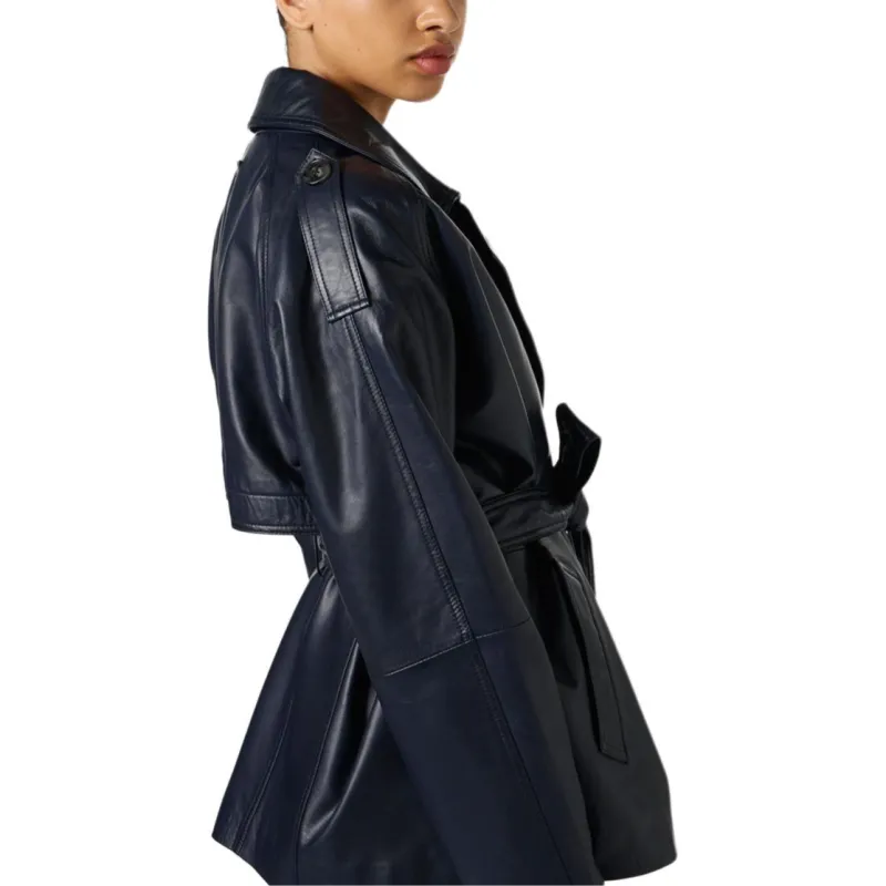 Iceberg SS25 Leather Jacket Women's Dark Blue-4
