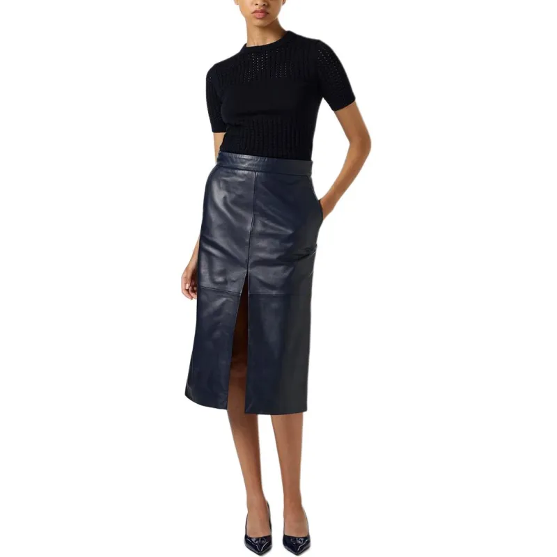 Iceberg SS25 Leather Long Skirts Women's Dark Blue-1