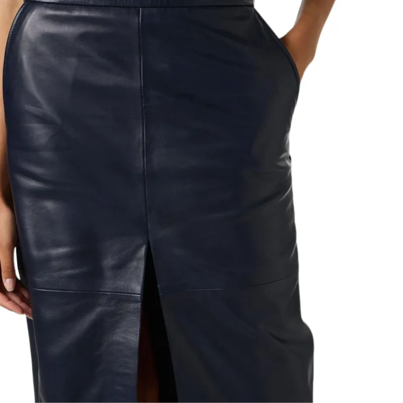 Iceberg SS25 Leather Long Skirts Women's Dark Blue-4