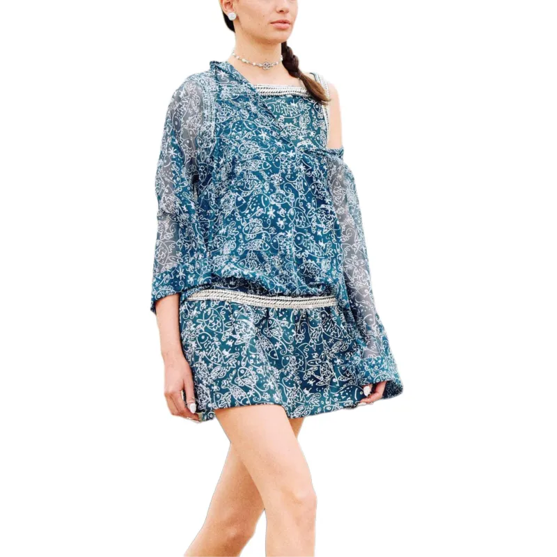 CHANEL 25C Long Sleeved Dresses Women's Blue-1