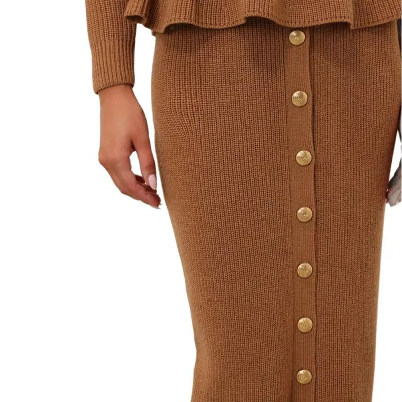 Zimmermann Knit Long Skirt Women's Brown-4