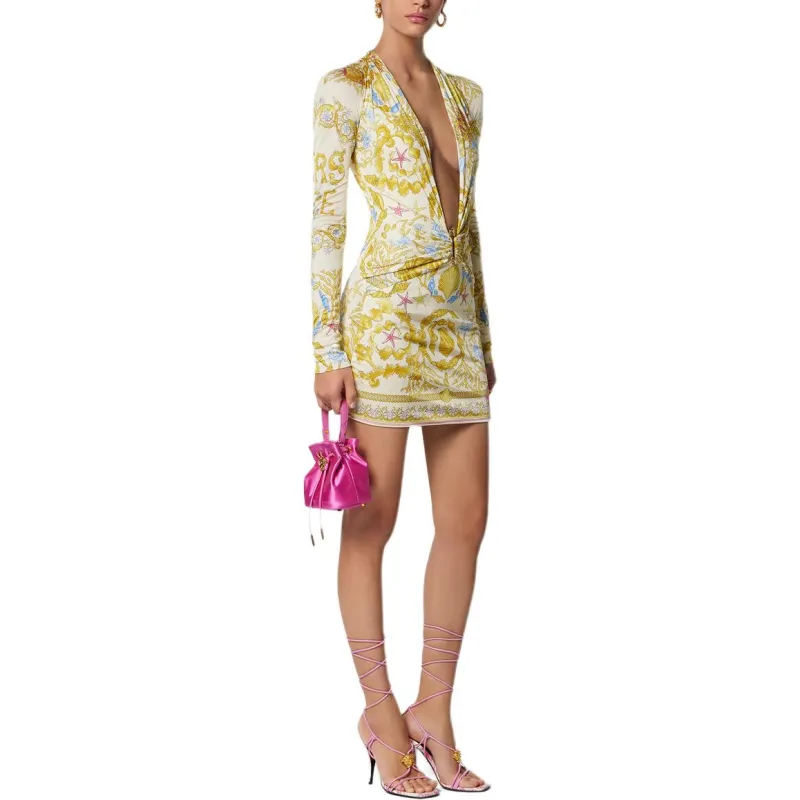 VERSACE Safety Pin Underwater Barocco Mini Dress-3