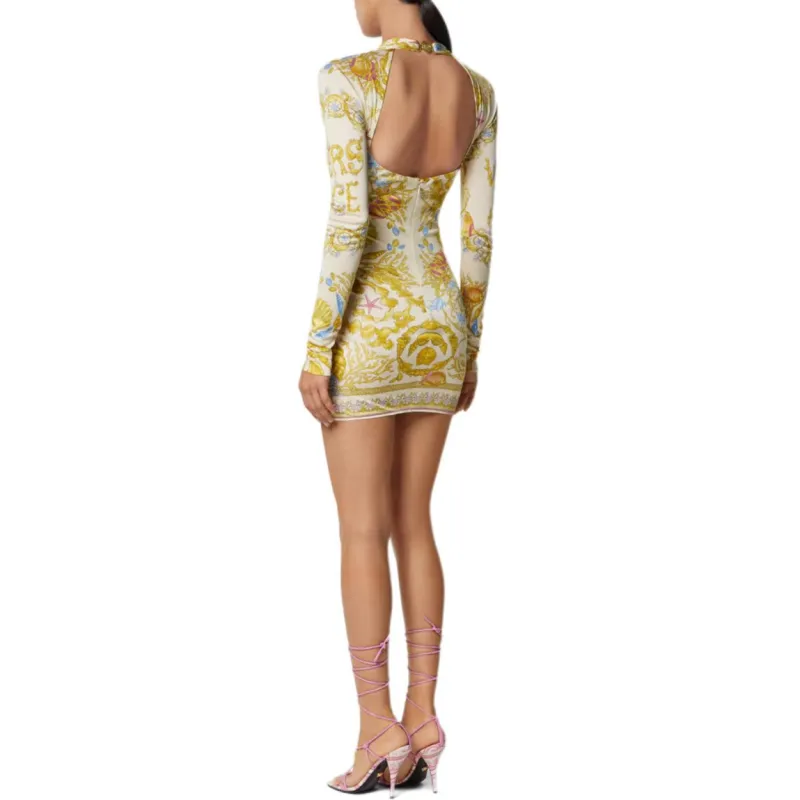 VERSACE Safety Pin Underwater Barocco Mini Dress-2