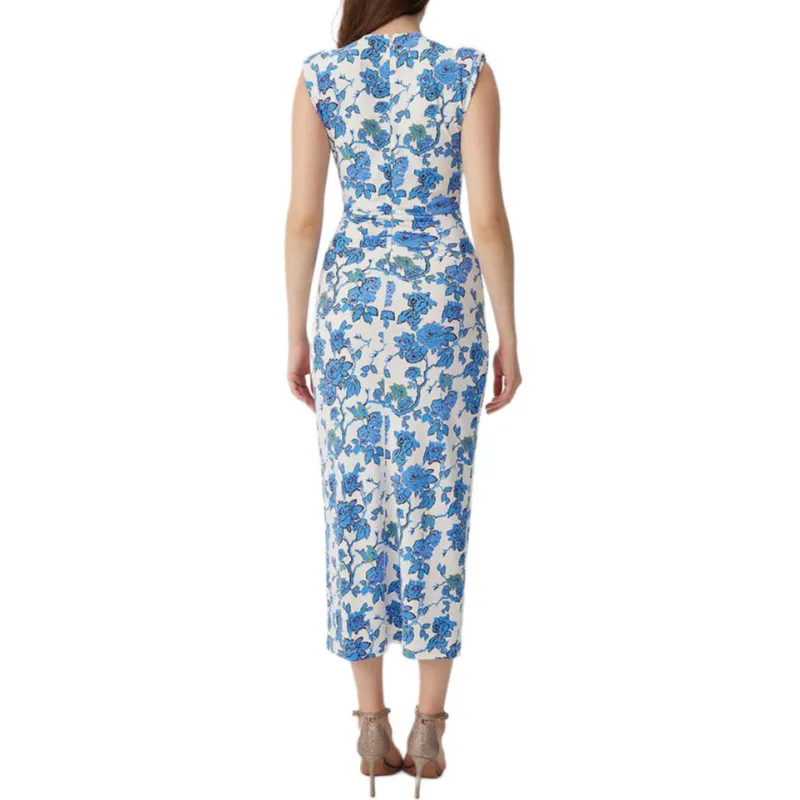 Diane Von Furstenberg SS25 Sleeveless Dress Women's Blue White Porcelain Floral-4