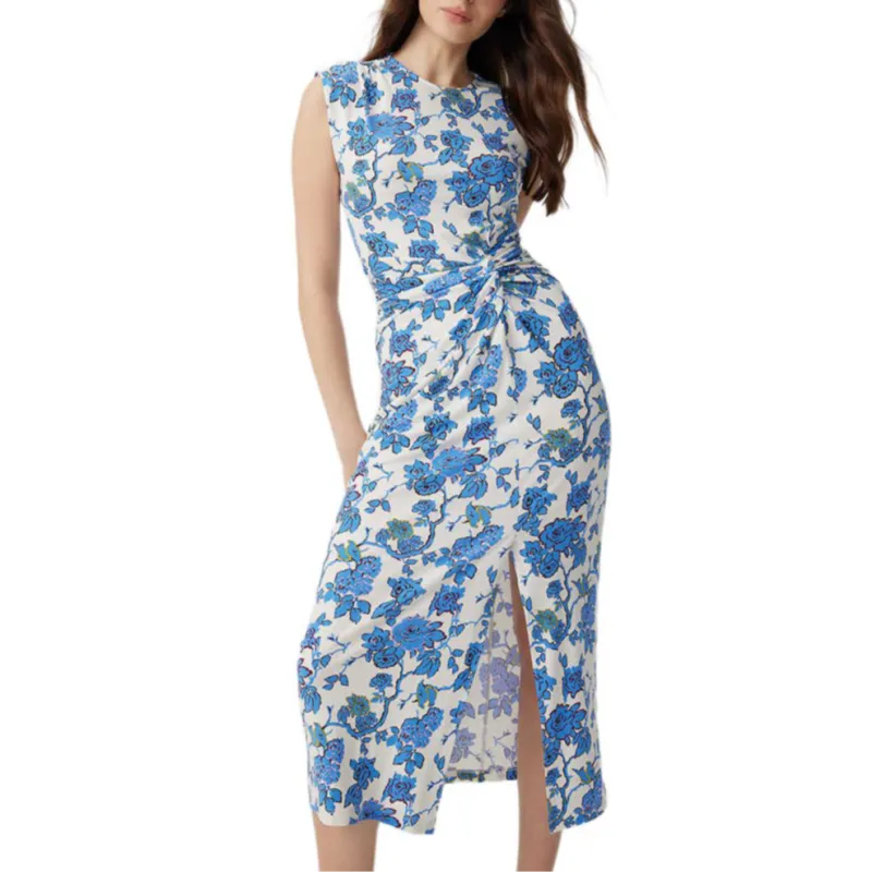 Diane Von Furstenberg SS25 Sleeveless Dress Women's Blue White Porcelain Floral-2