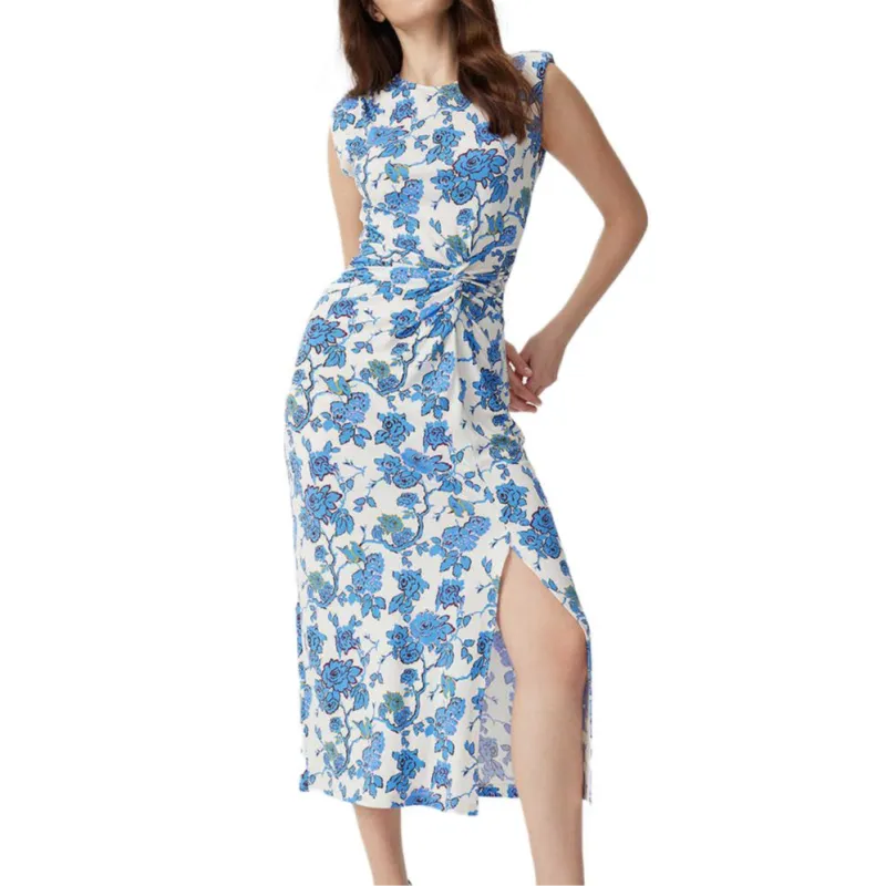 Diane Von Furstenberg SS25 Sleeveless Dress Women's Blue White Porcelain Floral-3